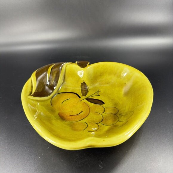 Vintage California Pottery Apple Shaped Fruit Dish Bowl Plate Green Marked USA - Picture 13 of 15